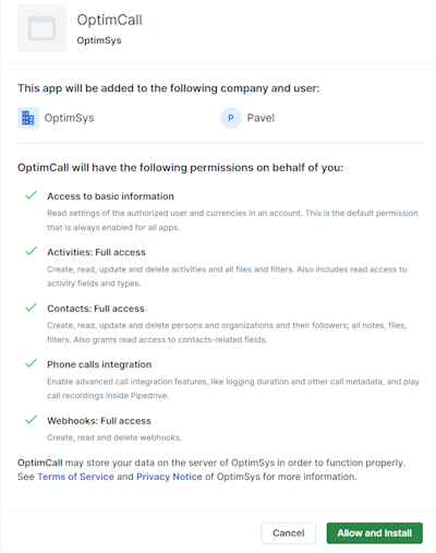 Pipedrive application authorization