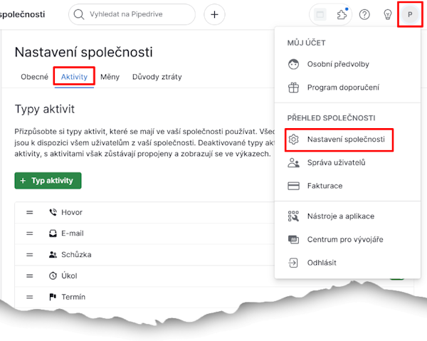 Pipedrive nova aktivita