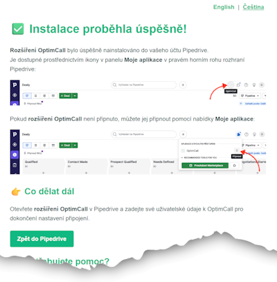 Pipedrive successful installation